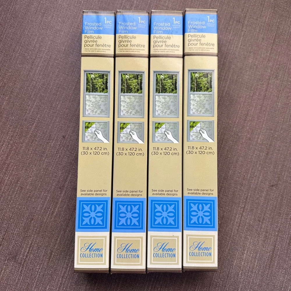 Home Collection Frosted Window Film 4 Pack Frosted White Leaf Privacy 11.8x47.2